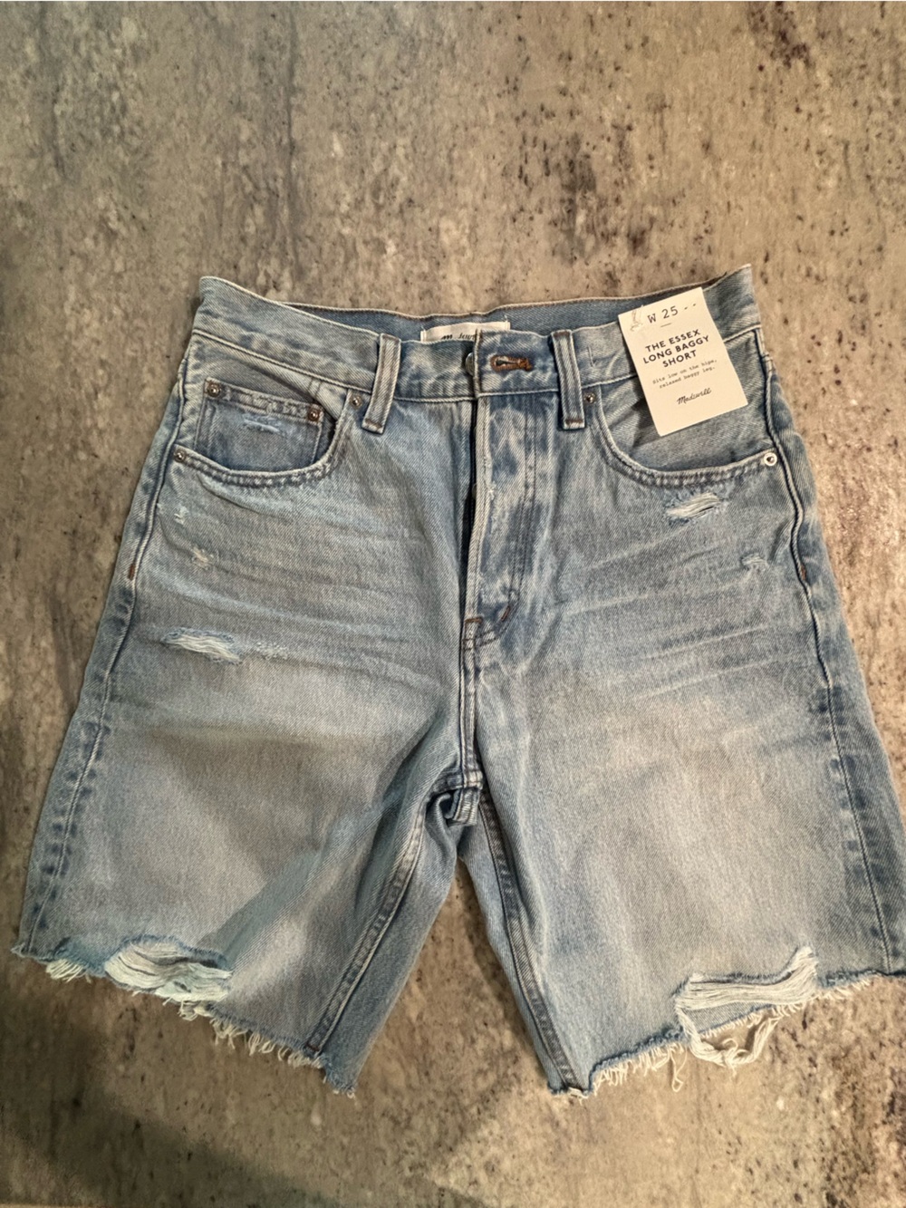 Madewell Light Blue Long Baggy Denim Shorts with Frayed Hem - Picture 4 of 9